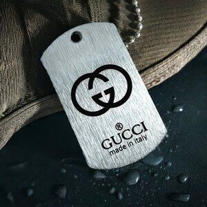 Silver Gucci Ghost Dog Tag Pendant | Luxury Streetwear Statement Necklace